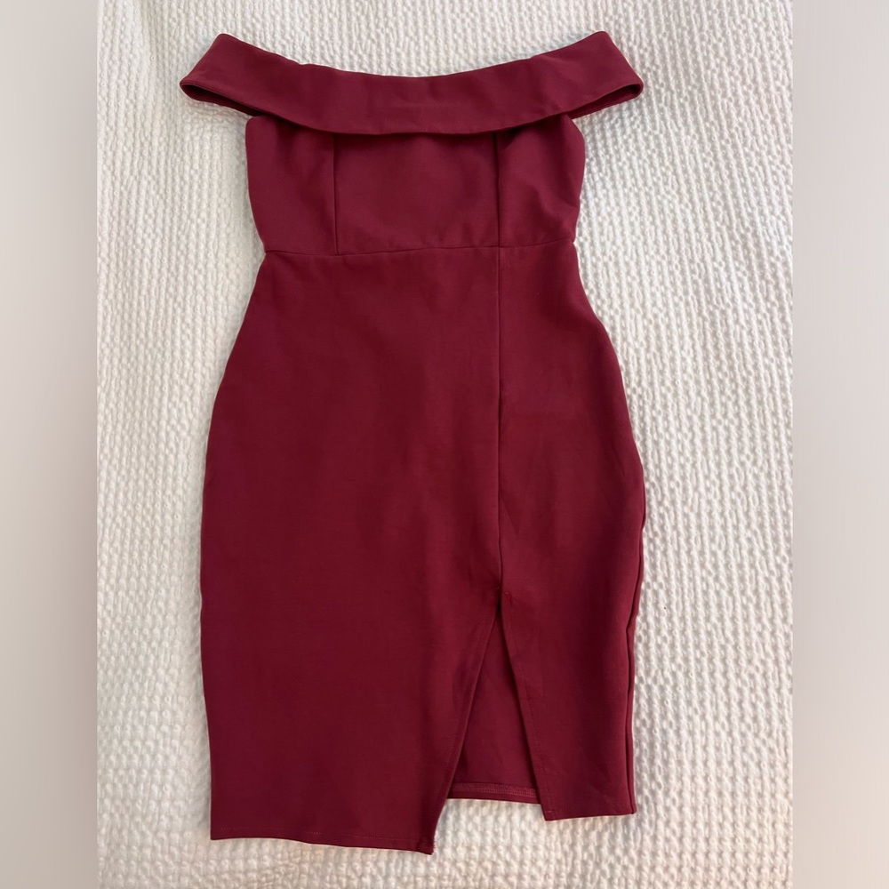 Lulu’s Off-the-Shoulder Bodycon Dress - Wine Red - Size XS